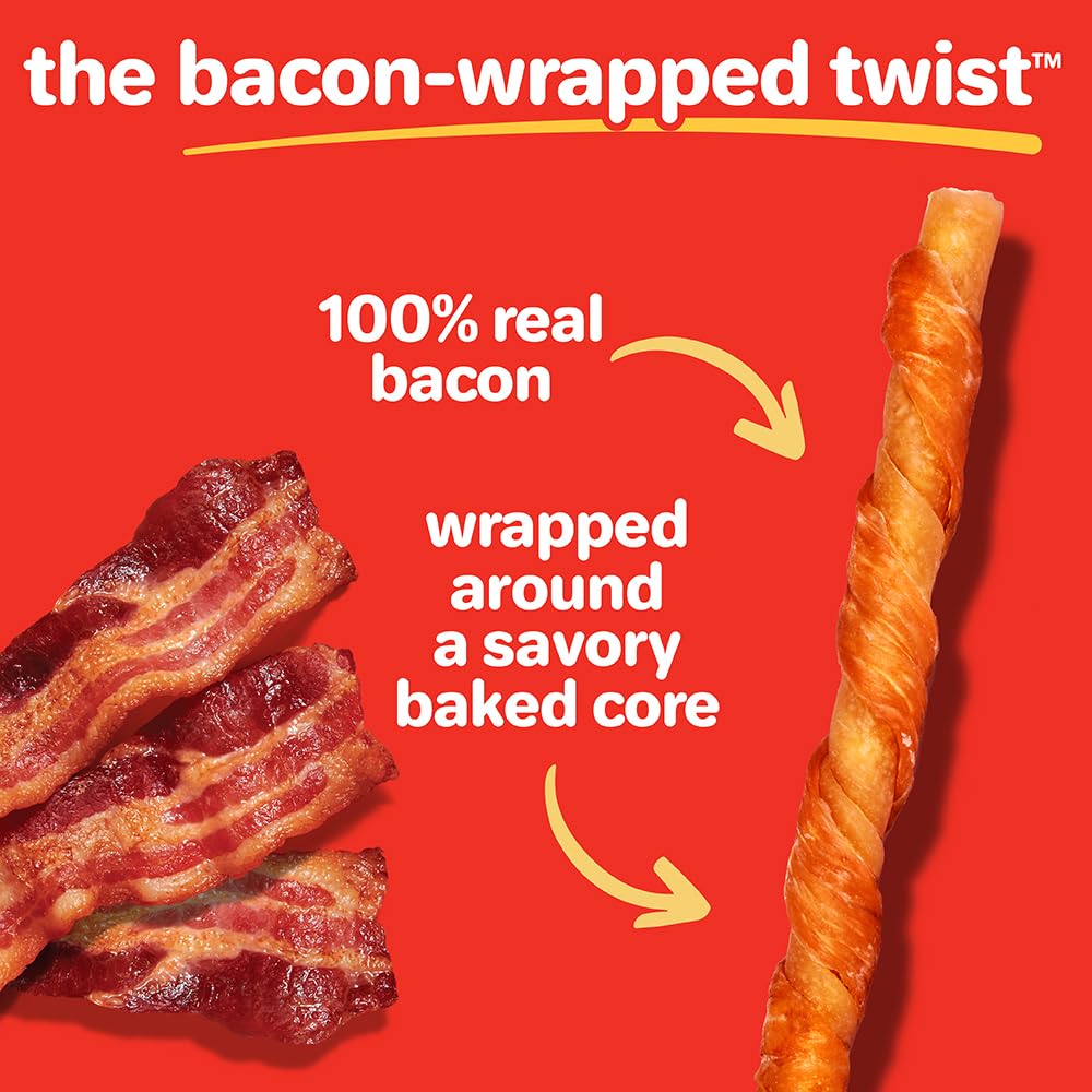 Oinkies Bacon Wrapped Twists close-up of chewy core and bacon bits.