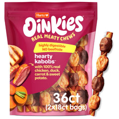 Hartz Oinkies Hearty Kabobs show real chicken and duck ingredients for flavorful chewing