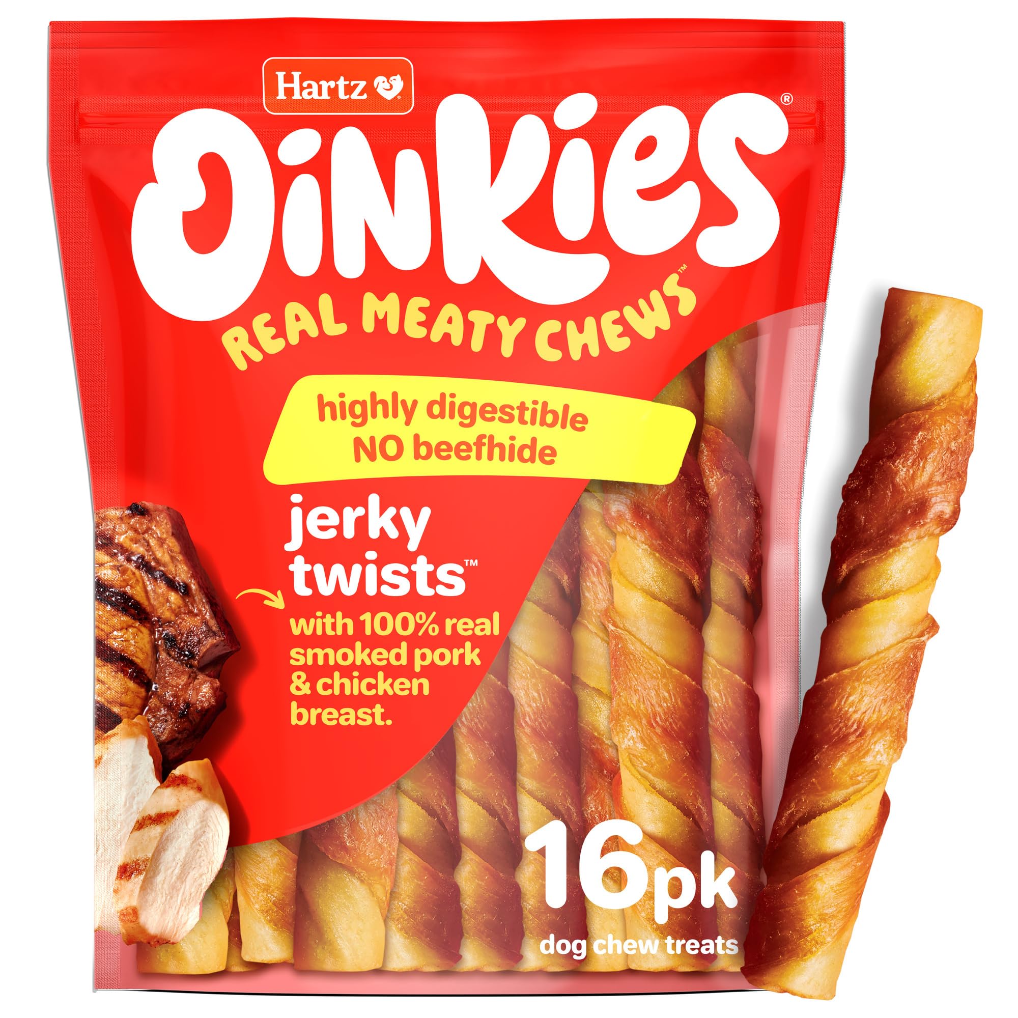 Hartz Oinkies Porkalicious smoked jerky twist for tasty chewing and dental support