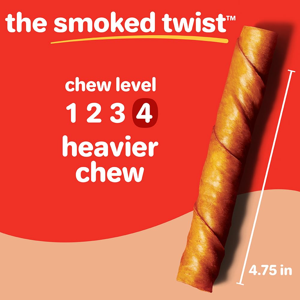 Hartz Oinkies smoked twists ingredients label showing natural components and pigskin base.
