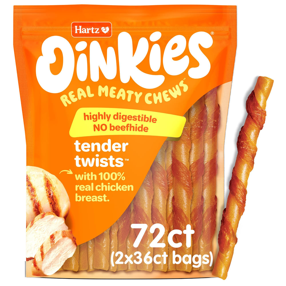 Hartz Oinkies Tender Twists real-chicken-core chew, highly digestible for dogs