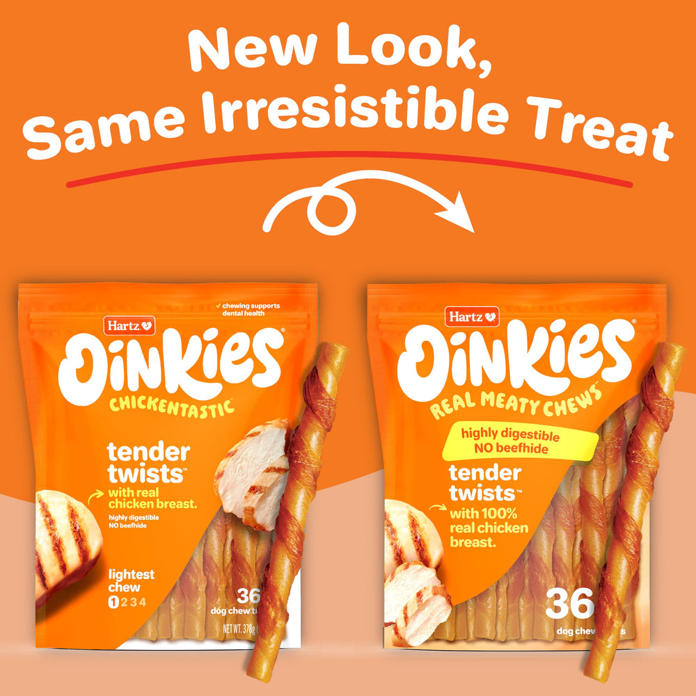 Hartz Oinkies Tender Twists rawhide-free chew, suitable for sensitive mouths