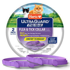 Hartz UltraGuard ProMax cat collar pack shows two collars for long-lasting protection.