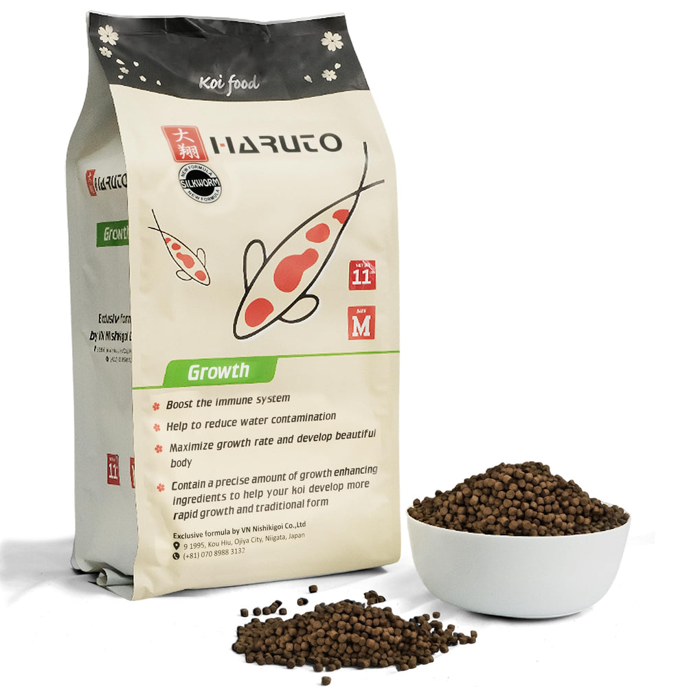 HARUTO Koi Growth Silk Worm 11lb bag promoting strong body development in pond koi.