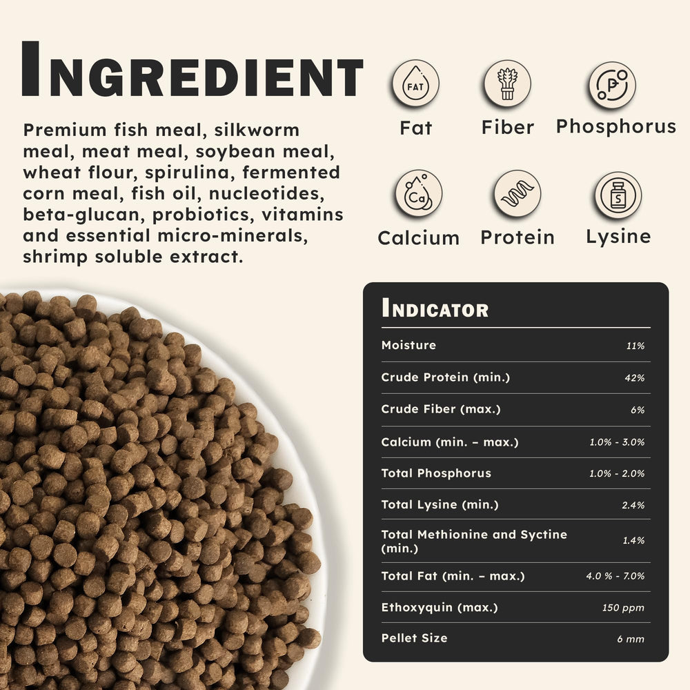 Close-up of HARUTO pellets showing texture for koi feeding.