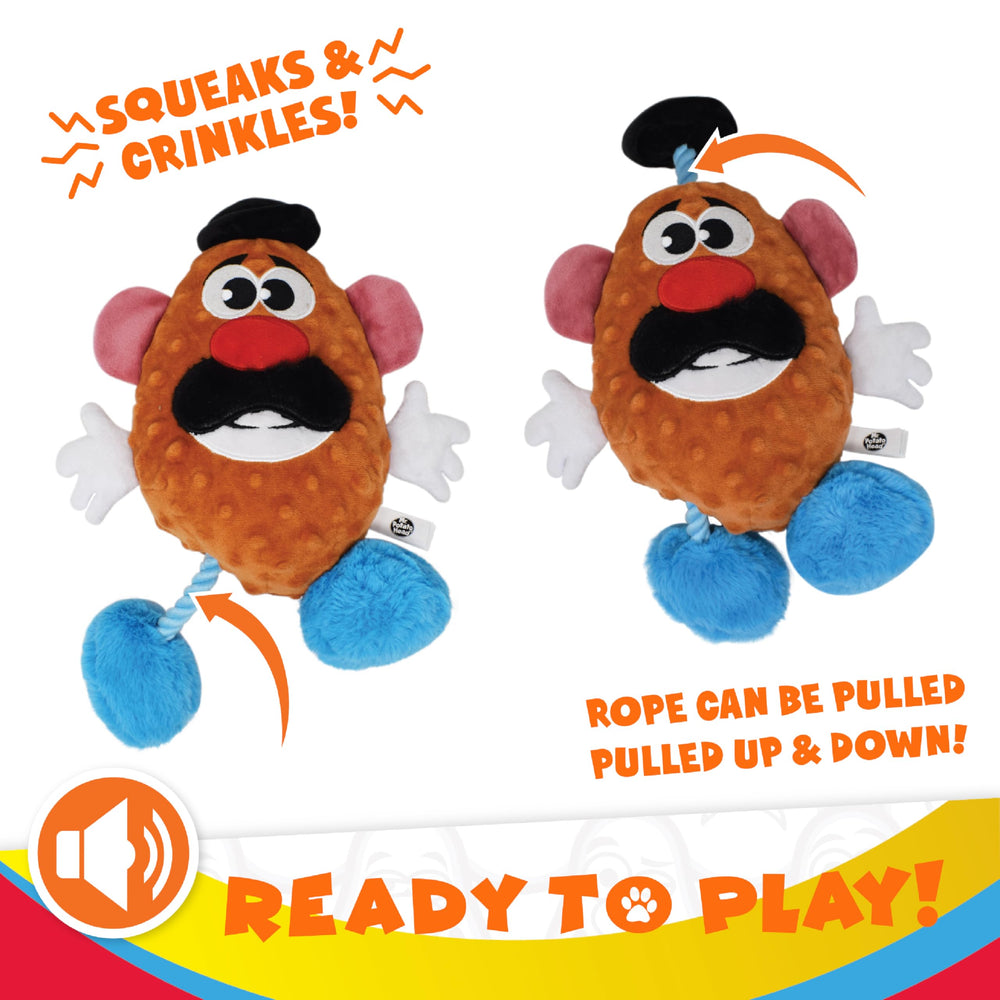 Hasbro Mr. Potato Head dog toy with tug rope for gentle play sessions.