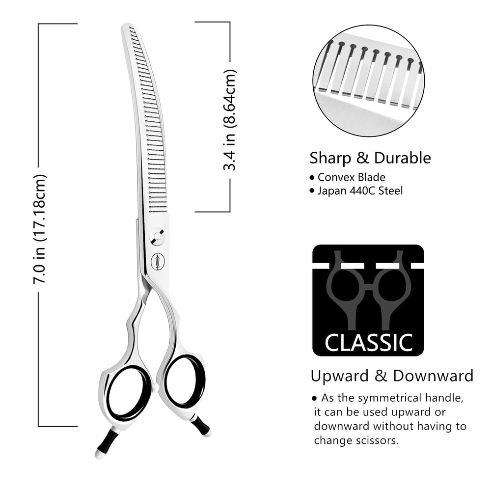 Hashimoto curved fluffer with 50% thinning rate for natural blends.