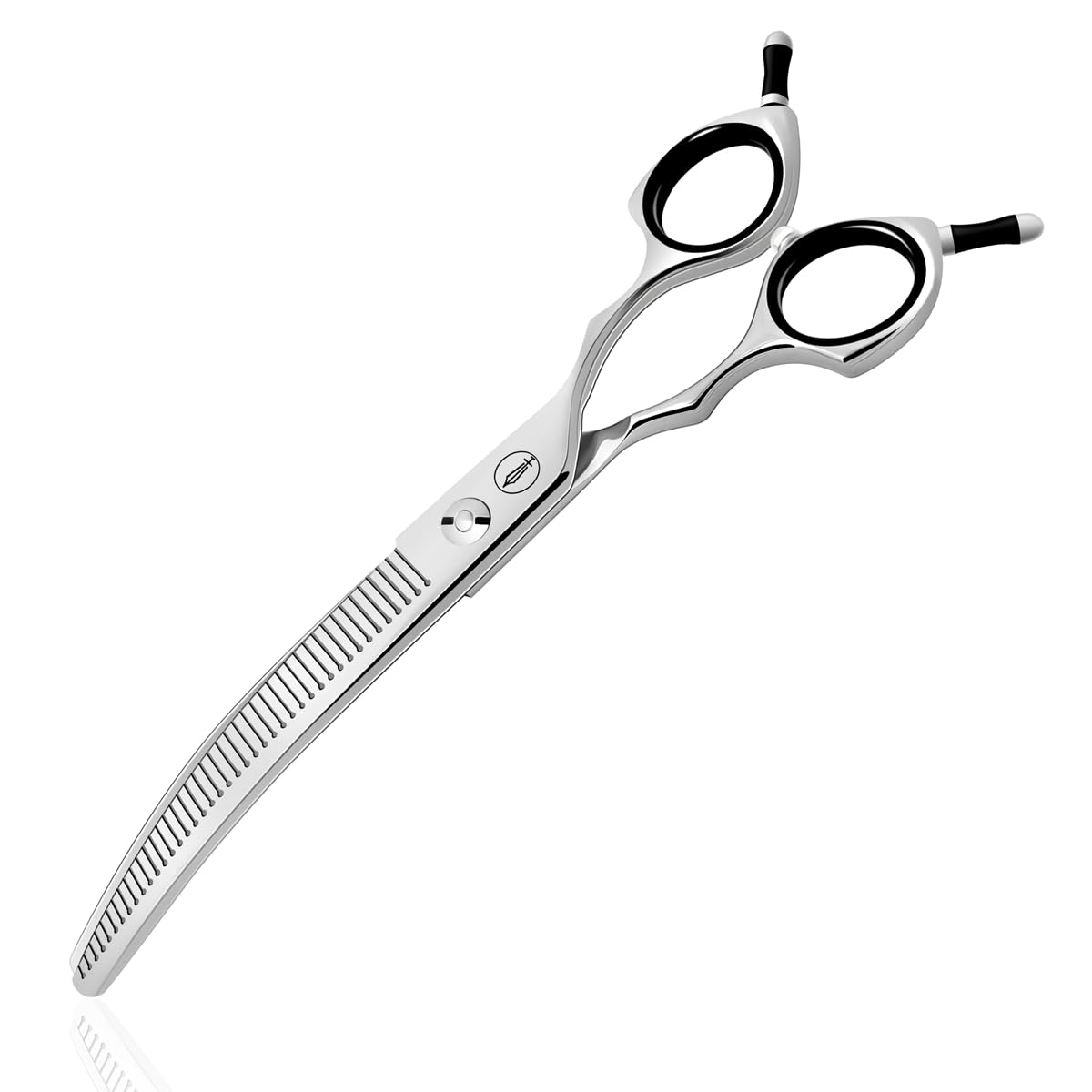 Hashimoto curved fluffer scissors with 42 teeth for efficient bulk removal on thick coats.
