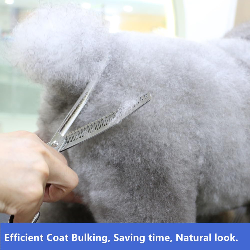 HASHIMOTO lightweight ergonomic grip reduces fatigue during dog grooming.