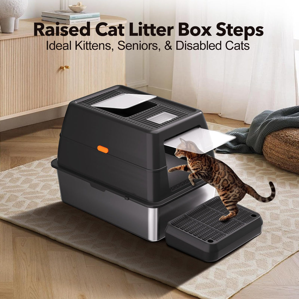 HASKARE cat litter catcher step ramp helps kittens and seniors enter easily.