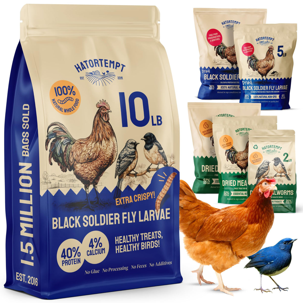 Hatortempt BSFL larvae packaging close-up shows protein-rich chicken treats