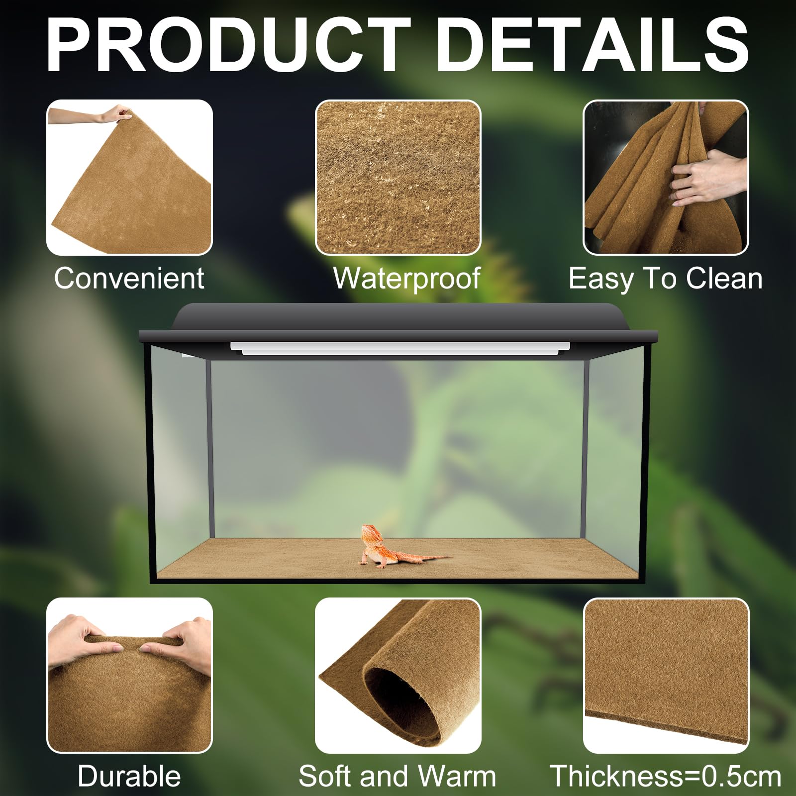 Haull reptile carpet cut-to-fit demonstrates easy sizing for tanks.