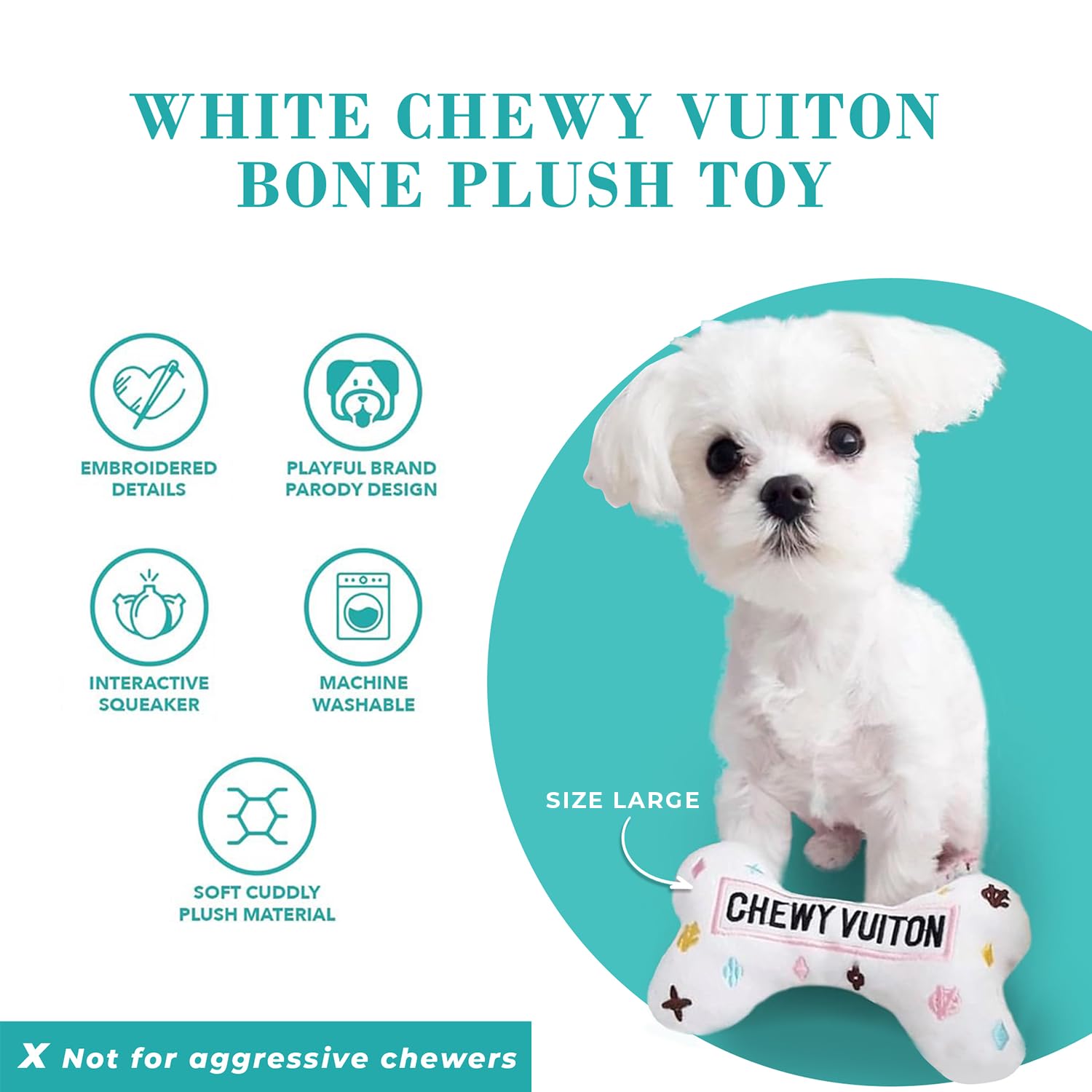 Durable plush Haute Diggity Dog Chewy Vuiton Bone toy suited for fetch and tug