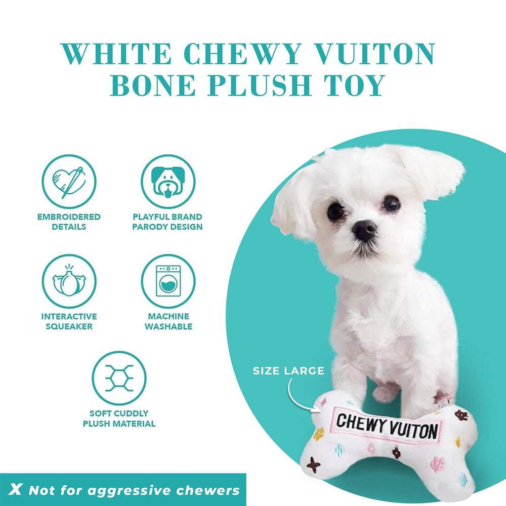 Durable plush Haute Diggity Dog Chewy Vuiton Bone toy suited for fetch and tug