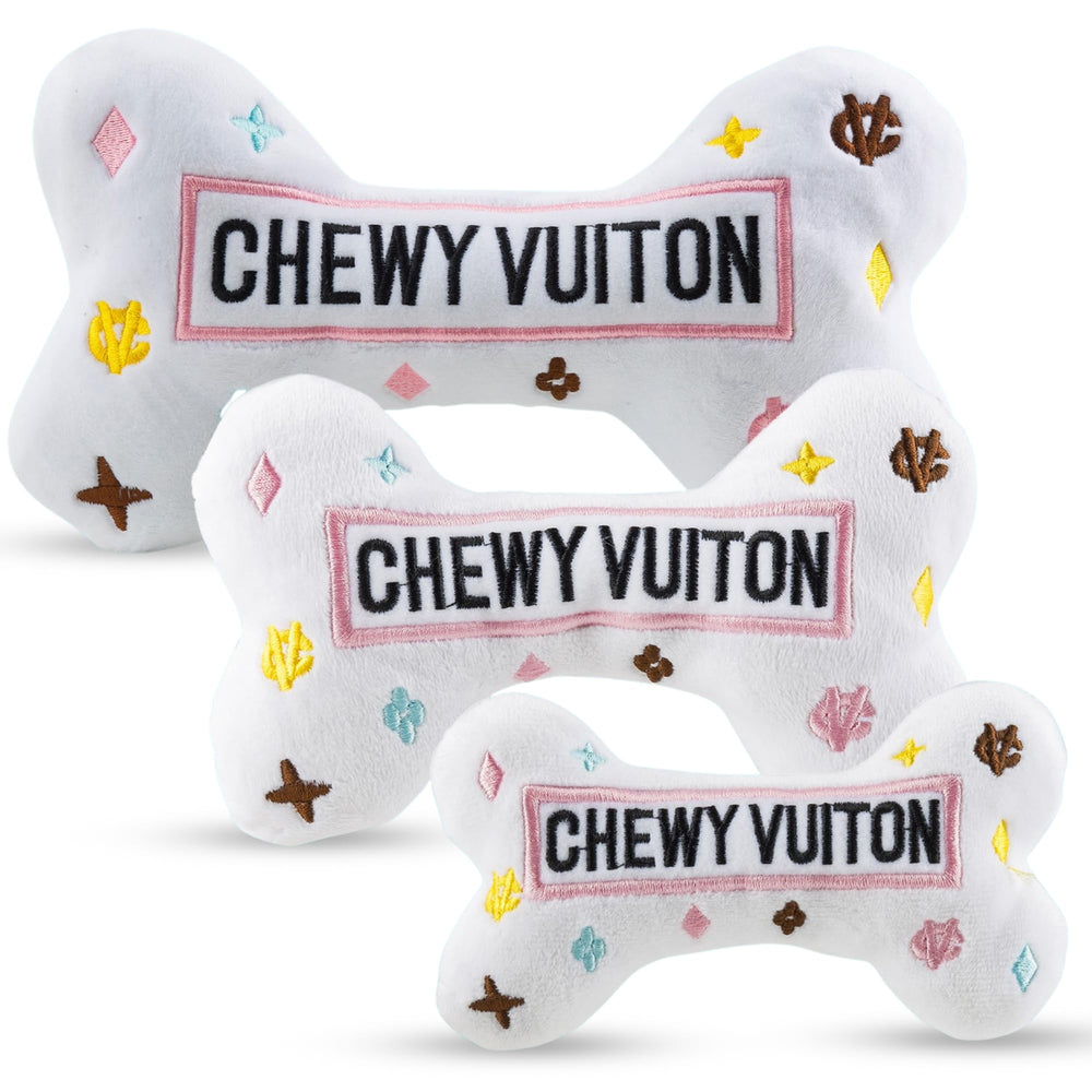 Haute Diggity Dog Chewy Vuiton Bone toy with stylish monogram detail