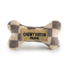 Haute Diggity Dog Chewy Vuiton bone toy tan checker for playful fetch sessions