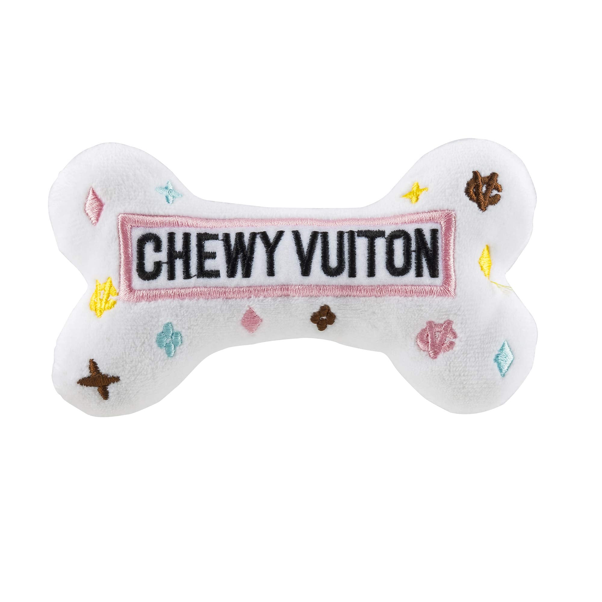 Haute Diggity Dog Chewy Vuiton Bone toy white plush with monogram for small dogs