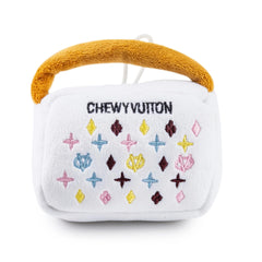 Haute Diggity Dog Chewy Vuiton Handbag front view, soft plush toy for small dogs.