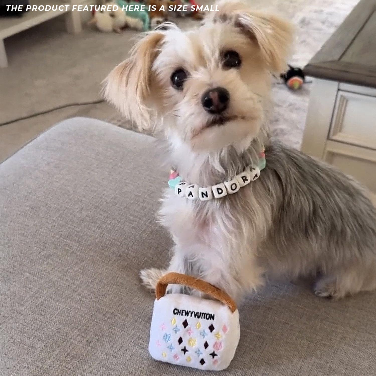 Haute Diggity Dog Chewy Vuiton Handbag machine-washable fabric for easy cleanup.