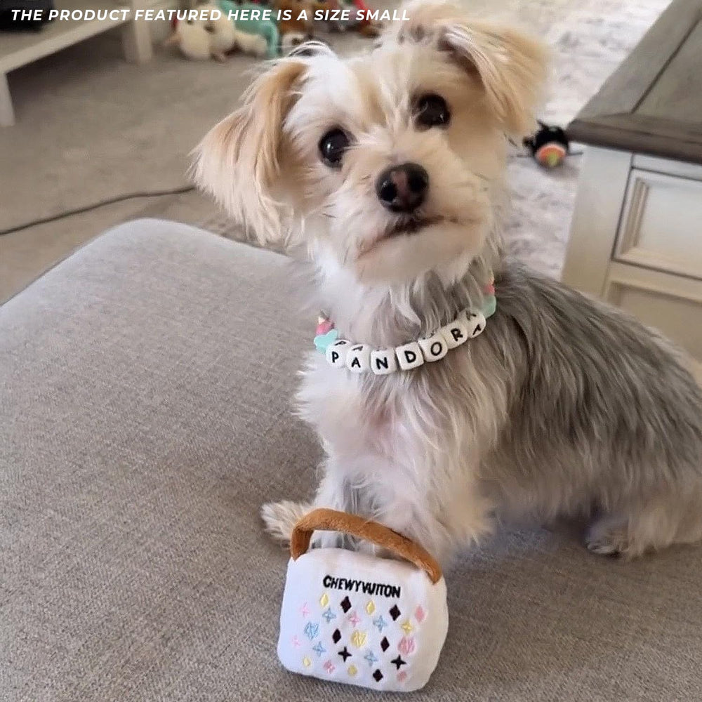 Haute Diggity Dog Chewy Vuiton Handbag machine-washable fabric for easy cleanup.
