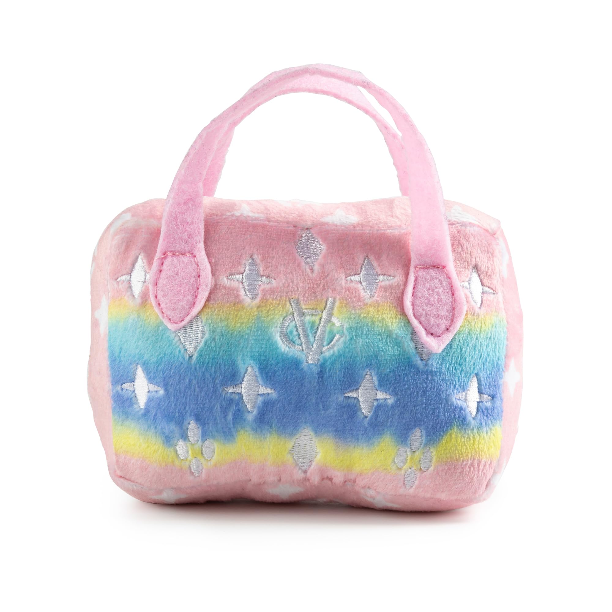 Haute Diggity Dog handbag embroidery detail, close-up highlighting durable plush texture.