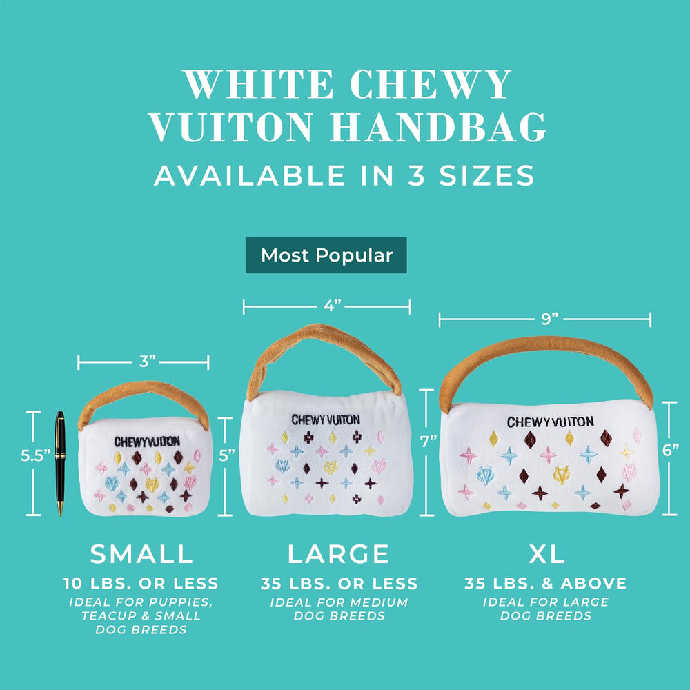 Haute Diggity Dog Chewy Vuiton Handbag squeaker inside, engaging pups during playtime.
