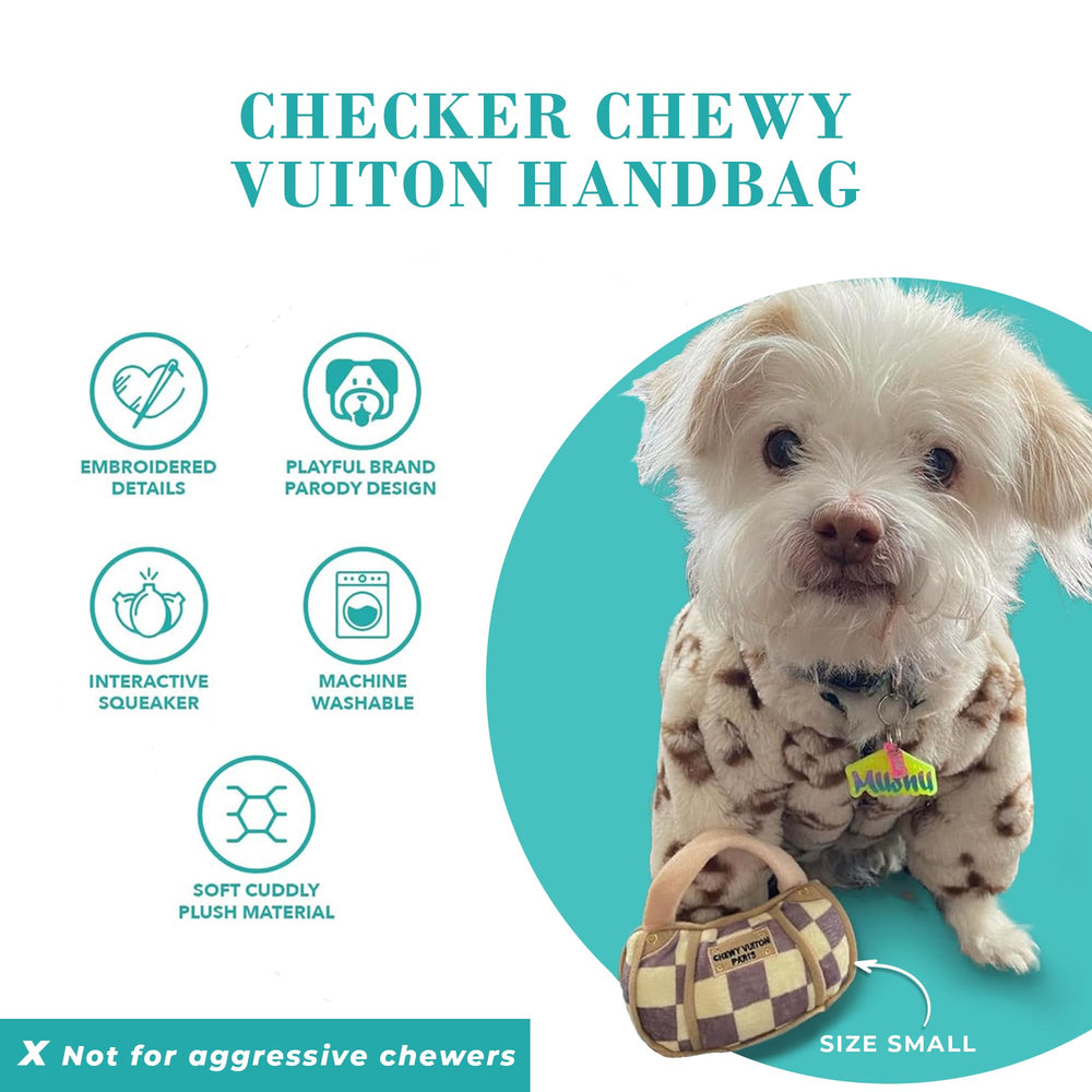 Chewy Vuiton handbag plush with embroidered details for style