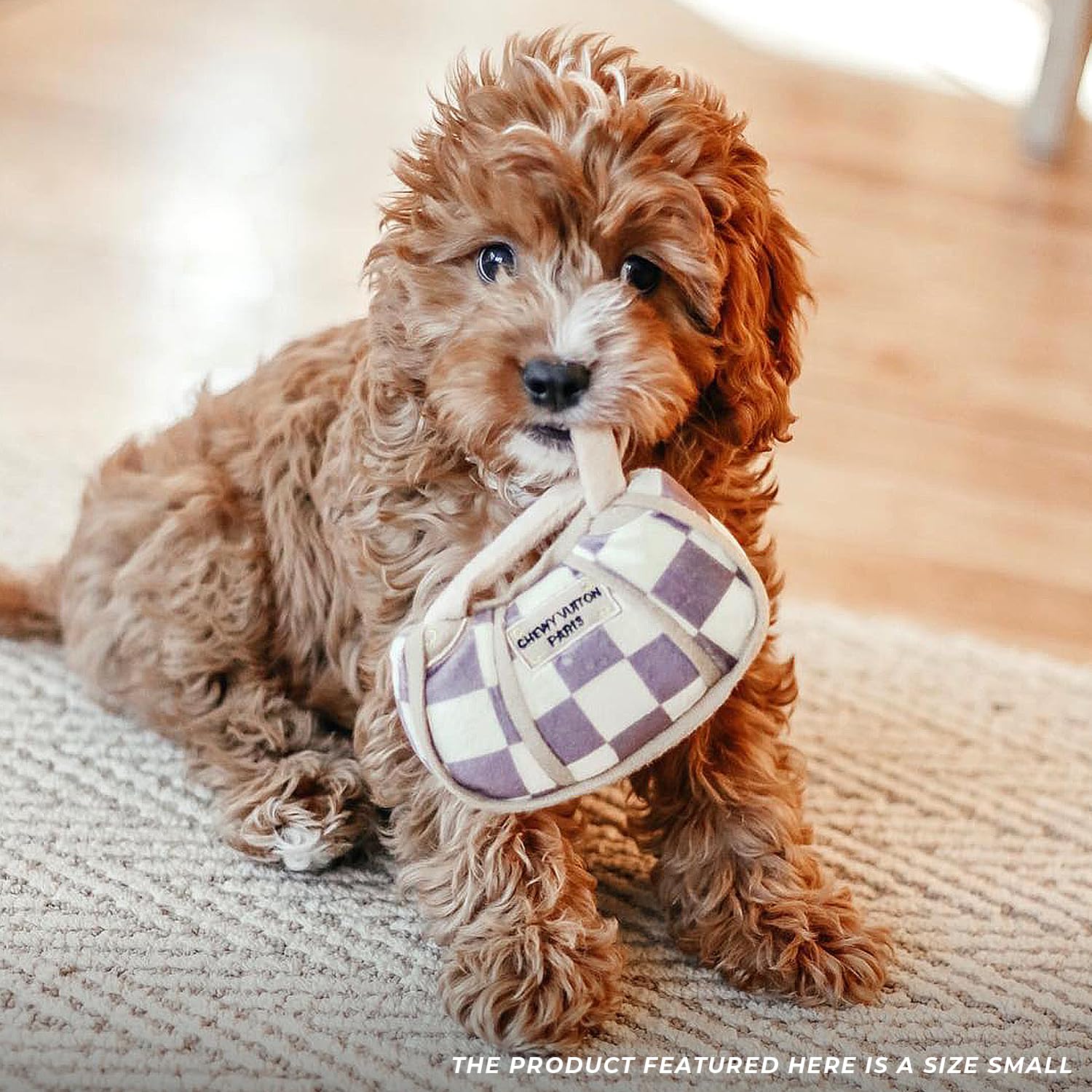 Haute Diggity Dog Chewy Vuiton toy in tan checker for everyday play