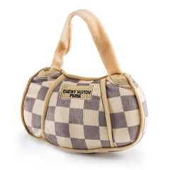 Haute Diggity Dog Chewy Vuiton Handbag tan checker, soft plush for playful fetch.