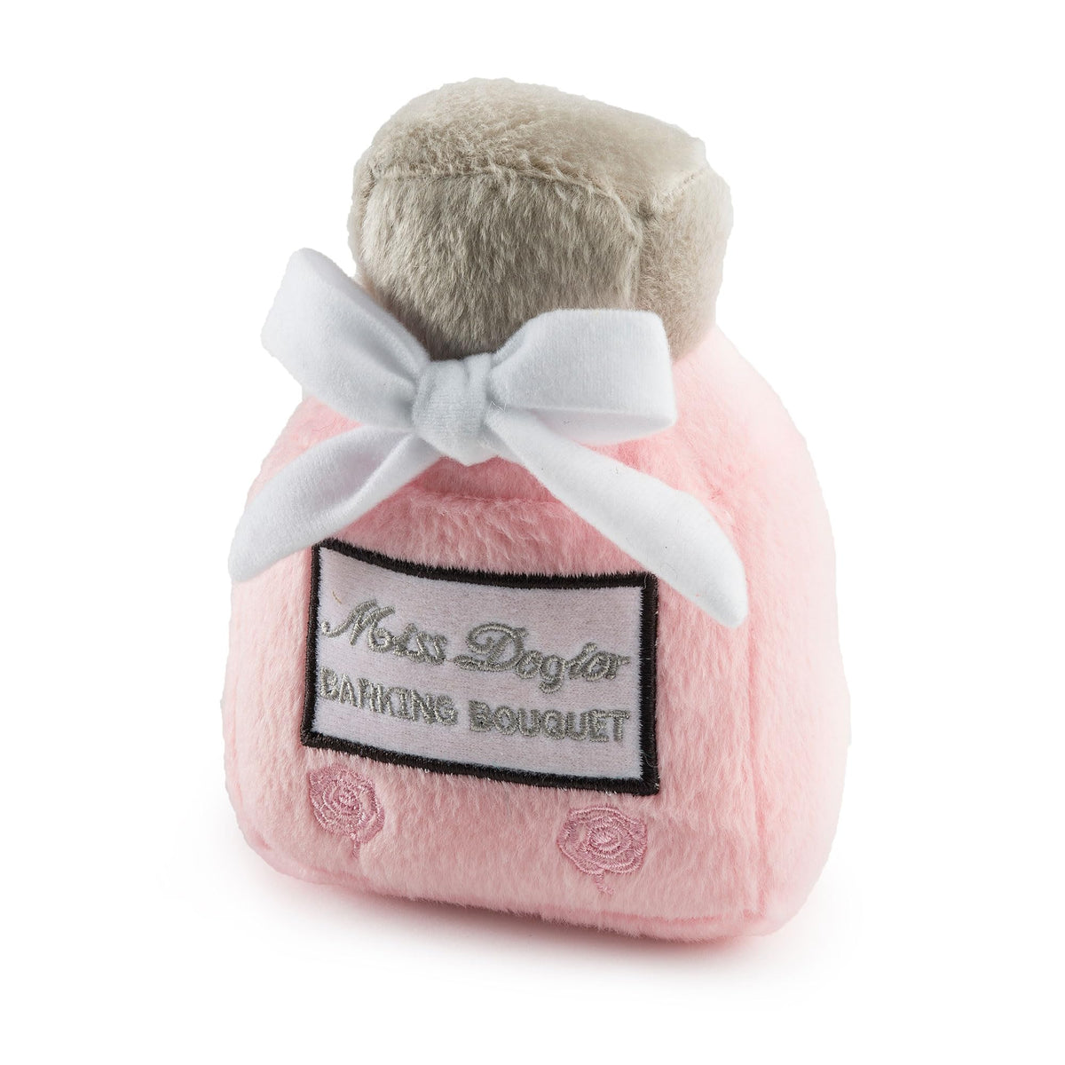 Haute Diggity Dog Miss Dogior perfume bottle plush toy with squeaker for engaging fetch