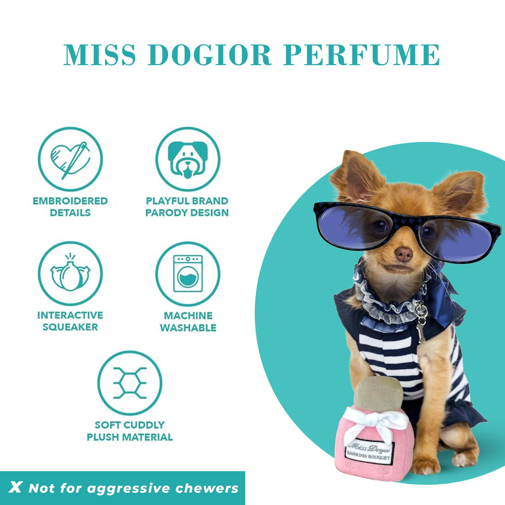 Pink rose-themed Miss Dogior plush with embroidery for chic durability