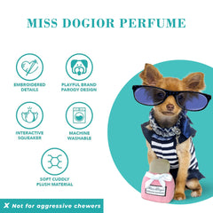 Pink rose-themed Miss Dogior plush with embroidery for chic durability