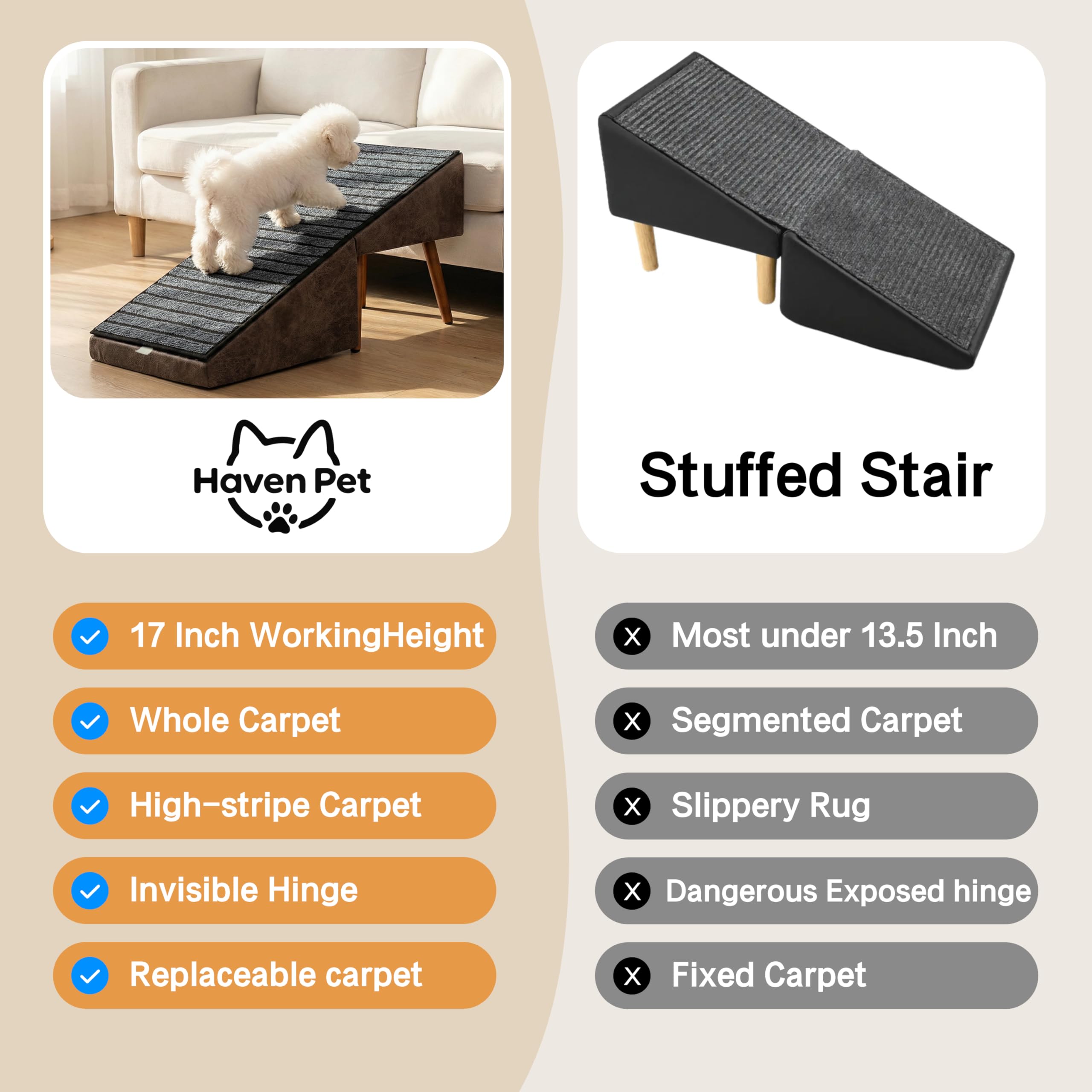 Haven Pet foldable ottoman design saves space when not in use.