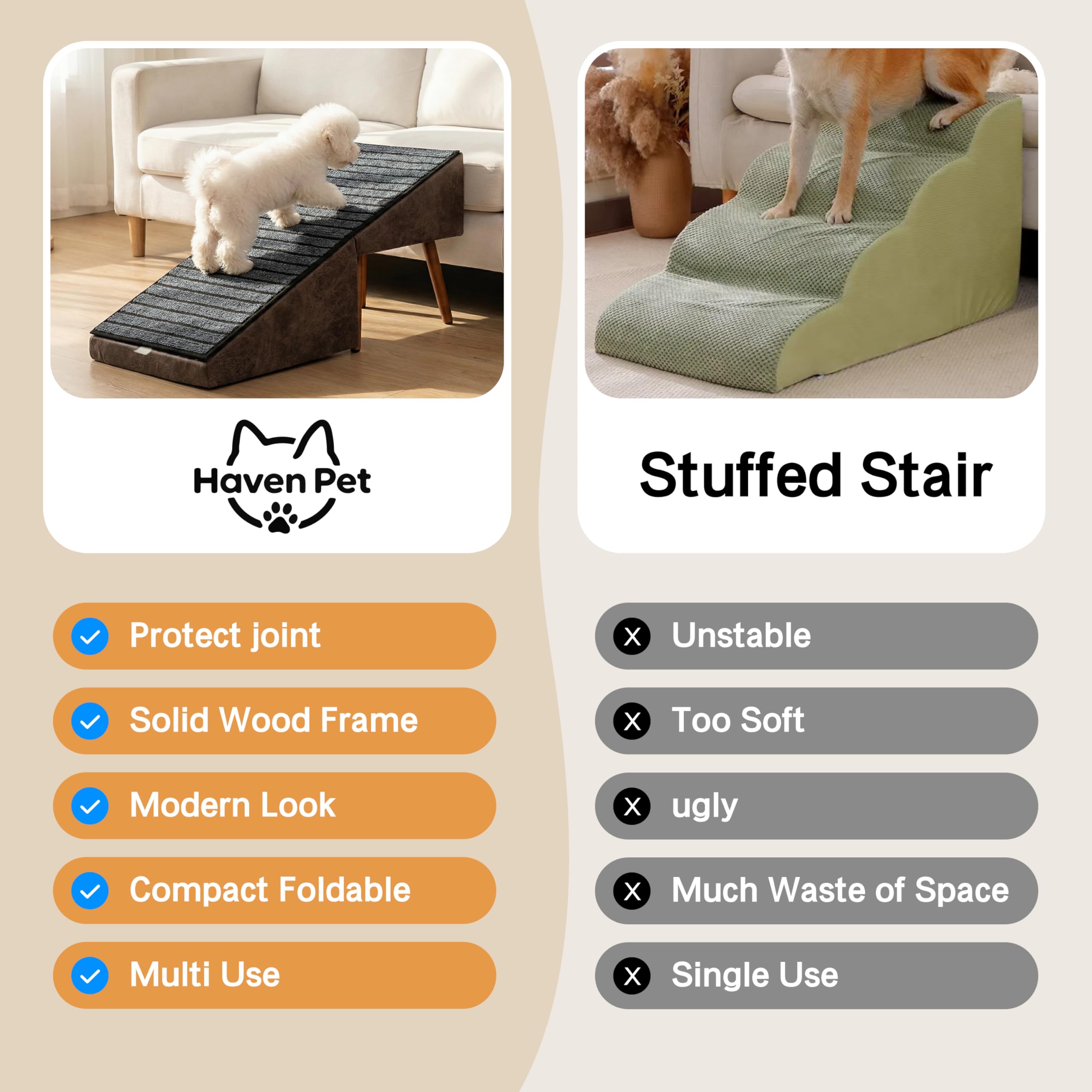 Haven Pet solid wood frame delivers sturdy support up to 300 lbs.