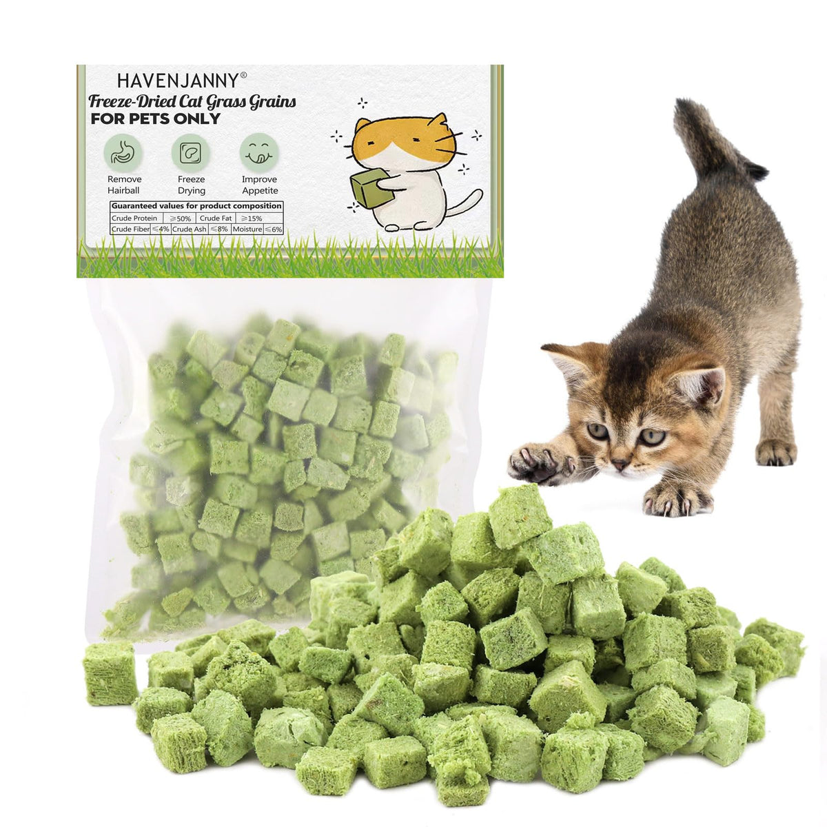 HavenJanny cat grass treats packaging for convenient, natural feline snacks.
