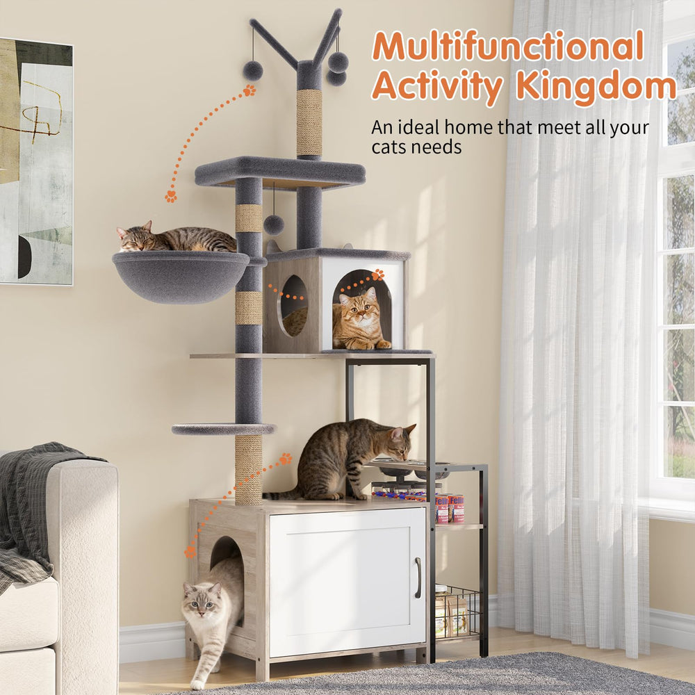 HavenlyYouth cat tree condo gray provides a private hideaway for naps