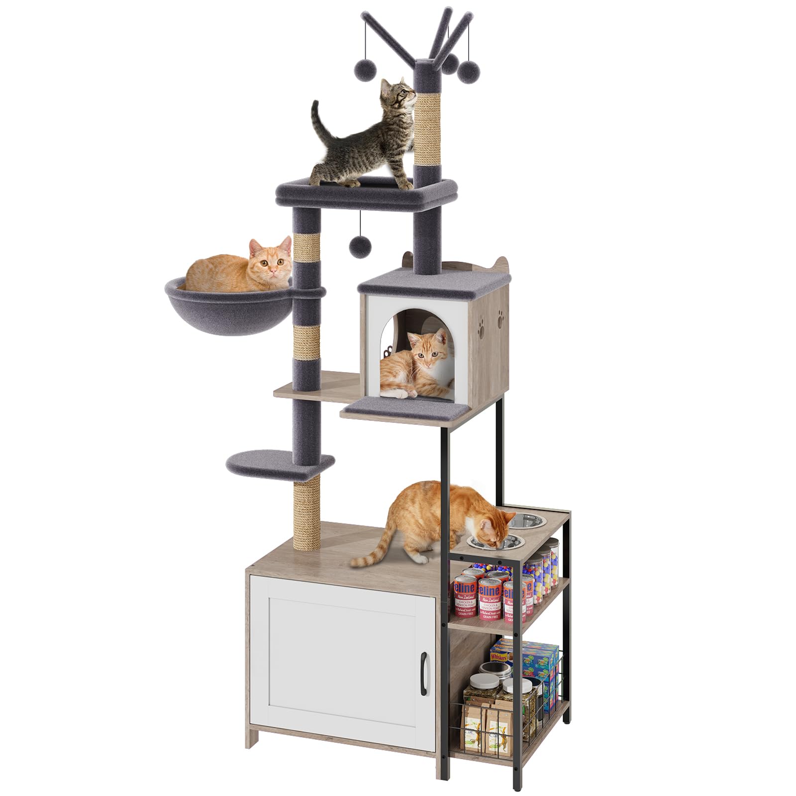 HavenlyYouth cat tree with perches gray offers cozy resting space for multiple cats