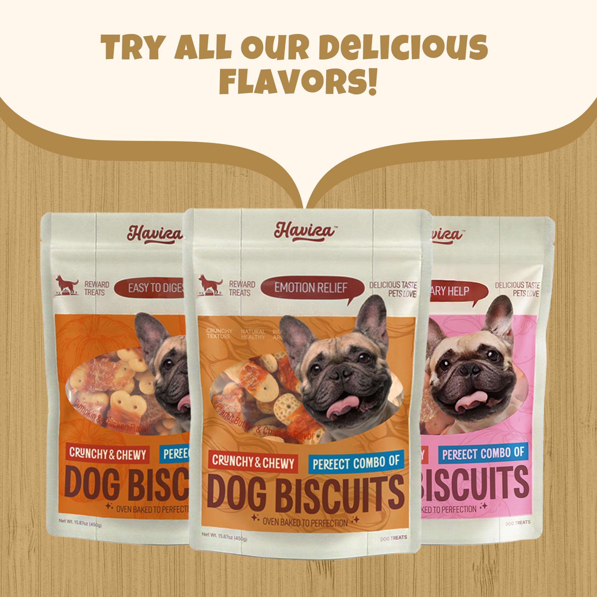 Havira crunchy texture chicken biscuit for satisfying chews.