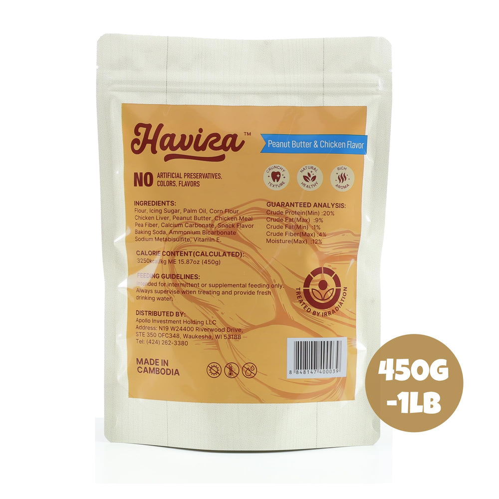 Havira peanut butter flavor dog treat with chicken liver aroma and savory appeal.