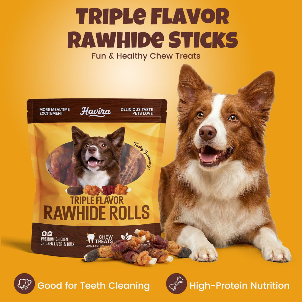 Close look at Havira rawhide core that aids chewing and dental-style cleaning.