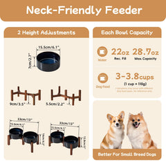 Havniva acacia wood flip-stand shows two height options for growing dogs.