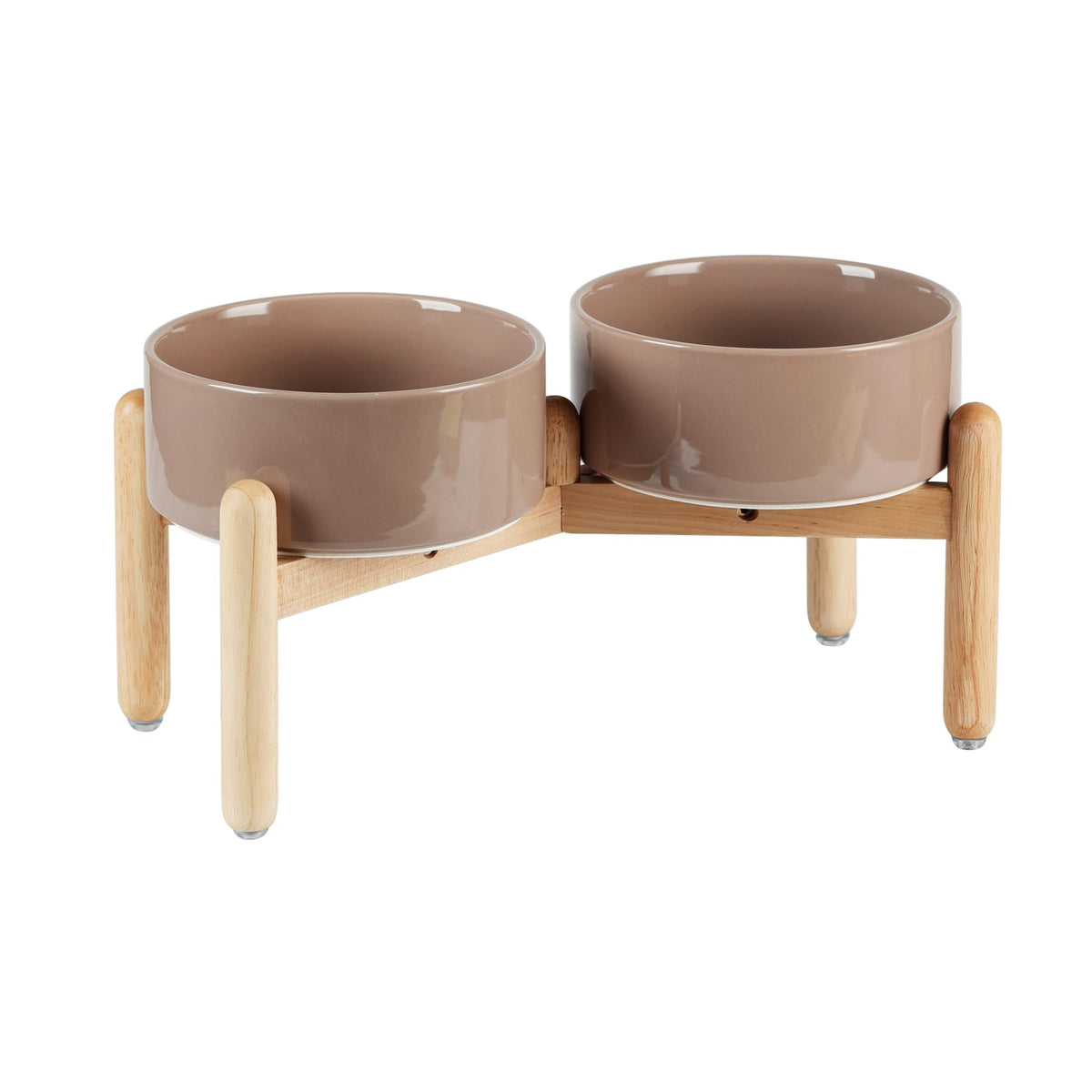 Havniva ceramic 7.3-inch raised bowls with wooden stand, side view, promotes comfortable eating posture.