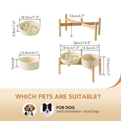 Havniva ceramic bowl on elevated wooden stand supports comfortable dining posture.
