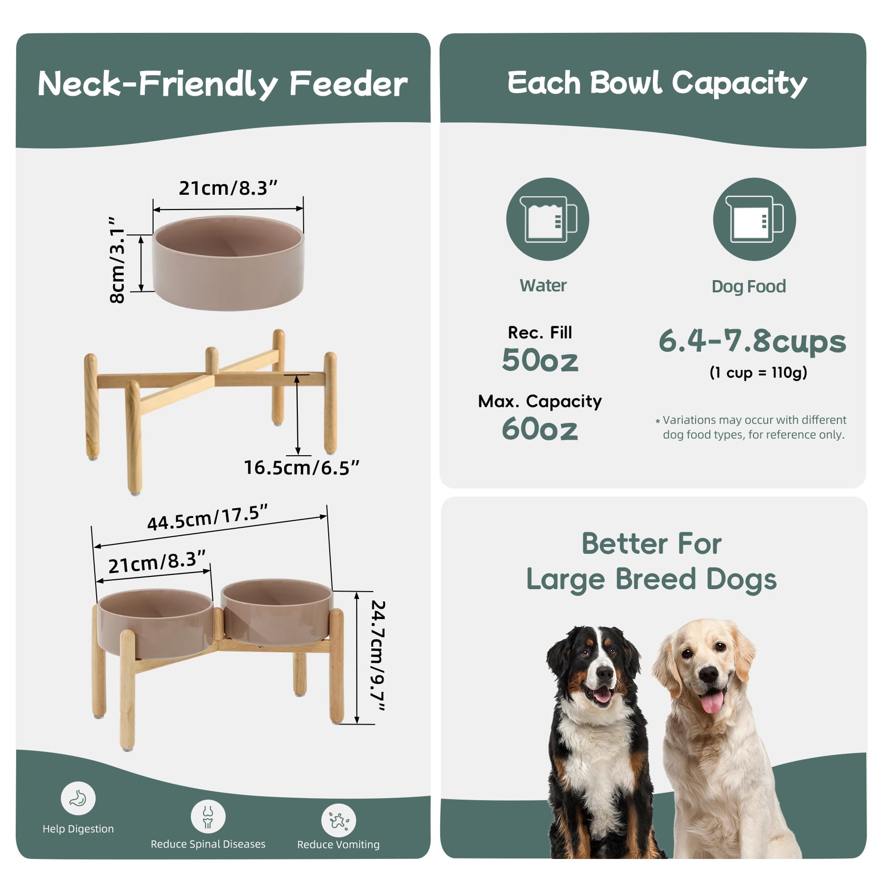 Havniva ceramic dual bowls on stand designed for large dogs and easy feeding.