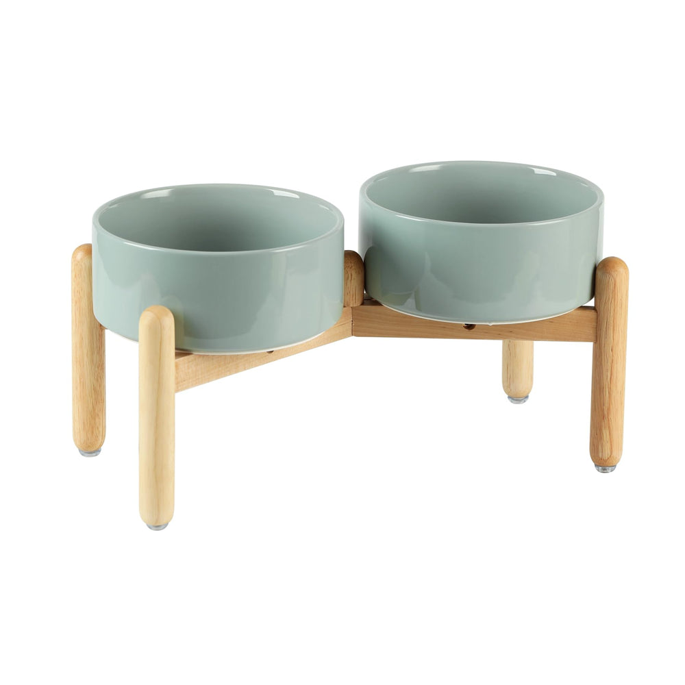 Havniva ceramic raised dog bowls with wooden stand for stable meals