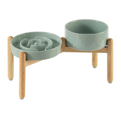 Havniva ceramic raised slow-feeder dish in light green for calmer meals