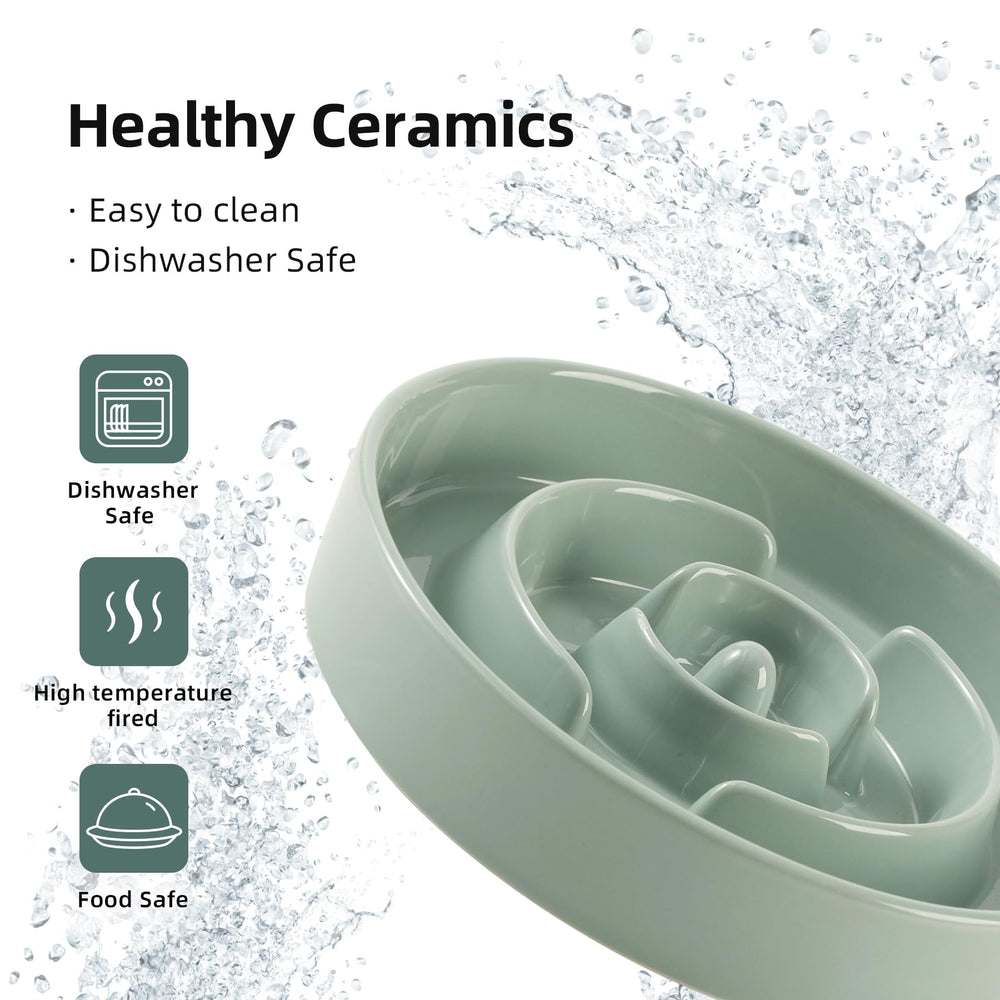 Havniva ceramic slow feeder bowl light green finish complements modern kitchen décor.