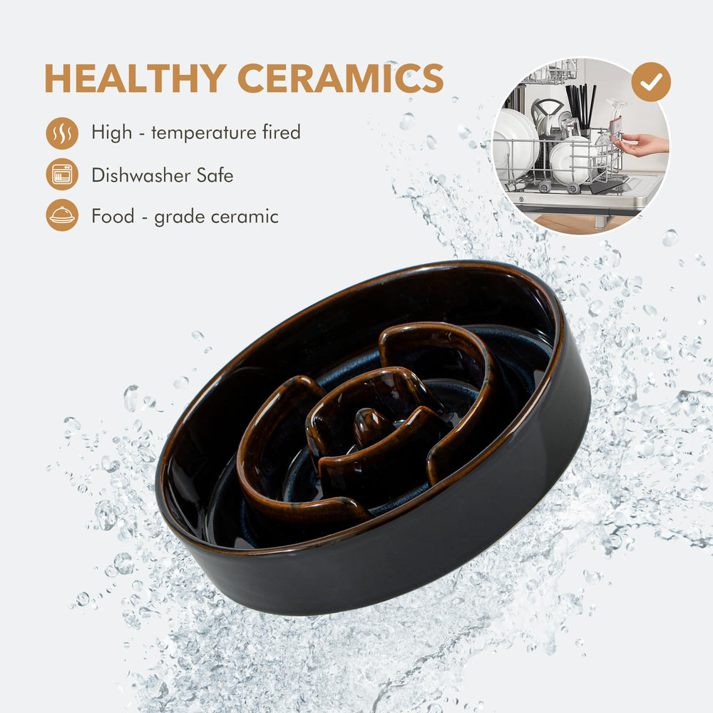 Chew-resistant ceramic bowl helps prevent plastic fragments and damage.