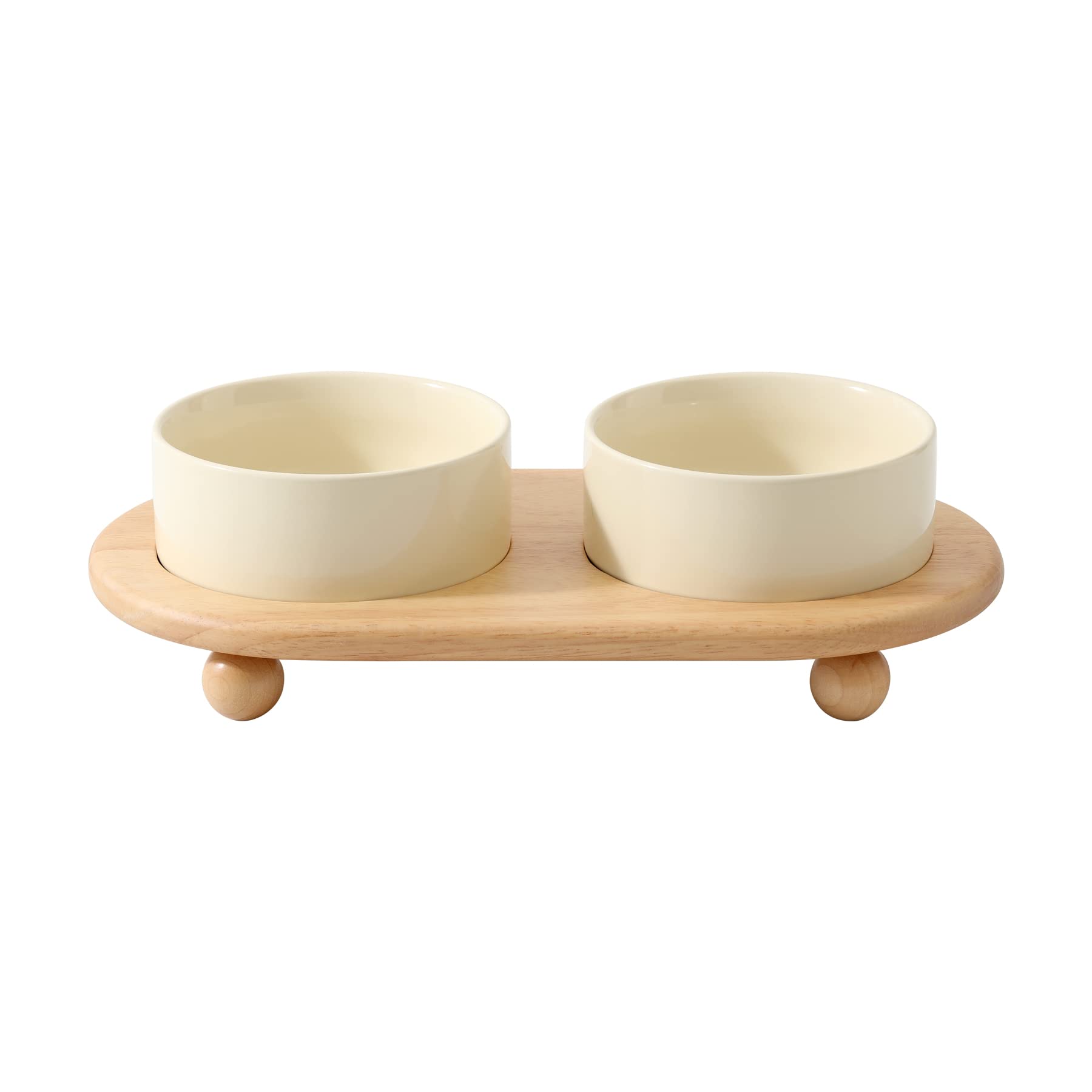 Havniva raised cat water bowl on wooden stand supports comfortable neck posture.