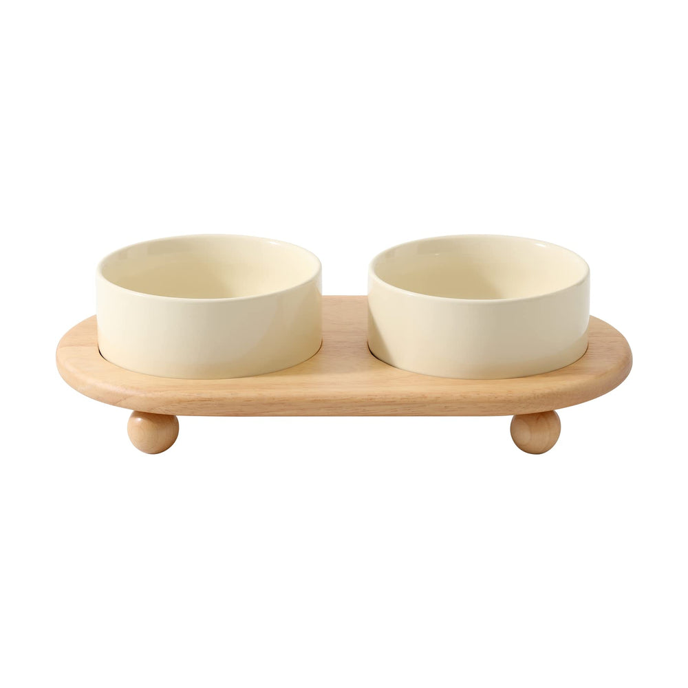 Havniva raised cat water bowl on wooden stand supports comfortable neck posture.